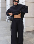 Trendy Black Round Neck Sweatshirt Set for Women