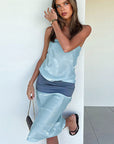French Color Block Strapless Midi Dress