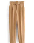 Casual High Waist Straight Leg Pants with Belt