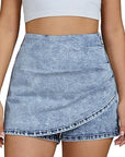 High Waist Fashionable Denim Skirt with Shorts