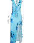 Vacation Floral V-Neck Ruffled Dress