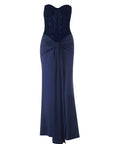 Elegant Strapless Long Dress with Waist Tie