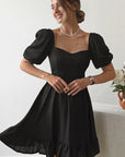French Style Ruffled Dress with Puff Sleeves