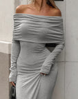 Gray Modal Bodycon Dress with Off Shoulder Neck