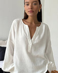 Minimalist Cotton Lantern Sleeve Casual Shirt