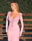 European Style Ruffled Long Sleeve Bodycon Dress
