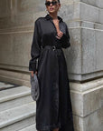 Elegant Blue Satin Shirt Dress for Women