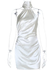 New Sexy Backless Halter Satin Mini Dress