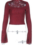 Lace Sheer Long Sleeve Top with Tie
