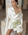 Chic Champagne Satin Tie Waist A-Line Dress