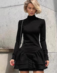 French Style Little Black Dress with High Neck