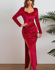 Elegant Long Sleeve Velvet Dress with Slit