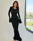 Elegant Black A-Line Dress with Long Sleeves