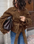Suede Waist Tie Coat for Women