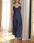 New Women's Satin Maxi Dress with Spaghetti Straps