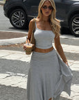 Asymmetrical Sleeveless Crop Top and Ruffled Skirt Set
