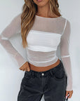 Sheer Long Sleeve Cropped Top for Women