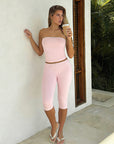 Summer Lace Trim Strapless Top and Shorts Set