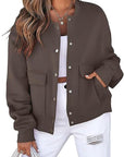 Fashionable Round Neck Short Jacket with Pockets