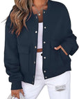 Fashionable Round Neck Short Jacket with Pockets