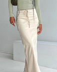 Beige Cotton Straight Skirt for Women