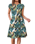 Fashionable Printed Dress with Cap Sleeves