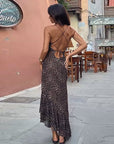 Summer Sexy Backless Leopard Print Ruffle Dress