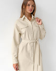 Retro Khaki Work Dress with Belted A-Line Style