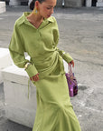 Elegant Beige French Long Dress Set for Women