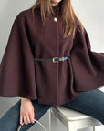 Elegant Winter Women's Cape Coat with Waist Tie