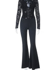 Lace Deep V Neck Long Sleeve Black Jumpsuit