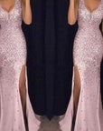 New V-Neck Long Dress with Gold Foil Design