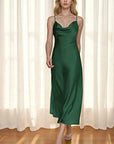 New Women's Satin Maxi Dress with Spaghetti Straps