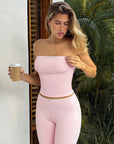 Summer Lace Trim Strapless Top and Shorts Set