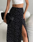 French Vintage Black Polka Dot Midi Skirt