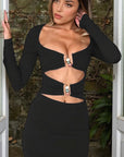 European Style Long Sleeve Hollow Bodycon Dress