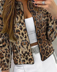 Women's Leopard Print Sequin Long Sleeve Blazer