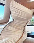 Spring New Women's Long Sleeve Mesh Shoulder Dress