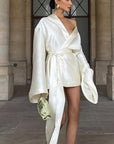 French Style Sexy V-Neck Satin Long Sleeve Dress
