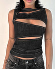 Summer Women's Sexy Hollow Denim Vest Top