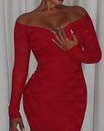 Lace Off-Shoulder Long Sleeve Dress
