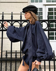 Blue Denim Two-Piece Set with Puff Sleeves