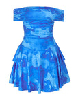 Off Shoulder Printed Pleated Summer Dress