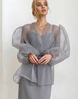 Spring Y2K Black Mesh Tie Shirt for Women