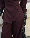 Chic Two-Piece Suit Set in Burgundy