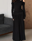 Chic Asymmetrical Shoulder Top and Long Skirt Set