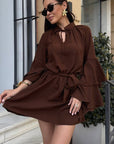 Stylish V-Neck Ruffle Sleeve Irregular Dress