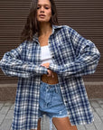 Casual Blue Plaid Shirt for Women