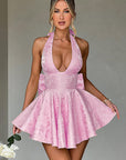 Elegant Spring Halter Neck Floral Dress