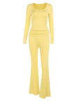 Autumn Casual Solid Color Square Neck Set